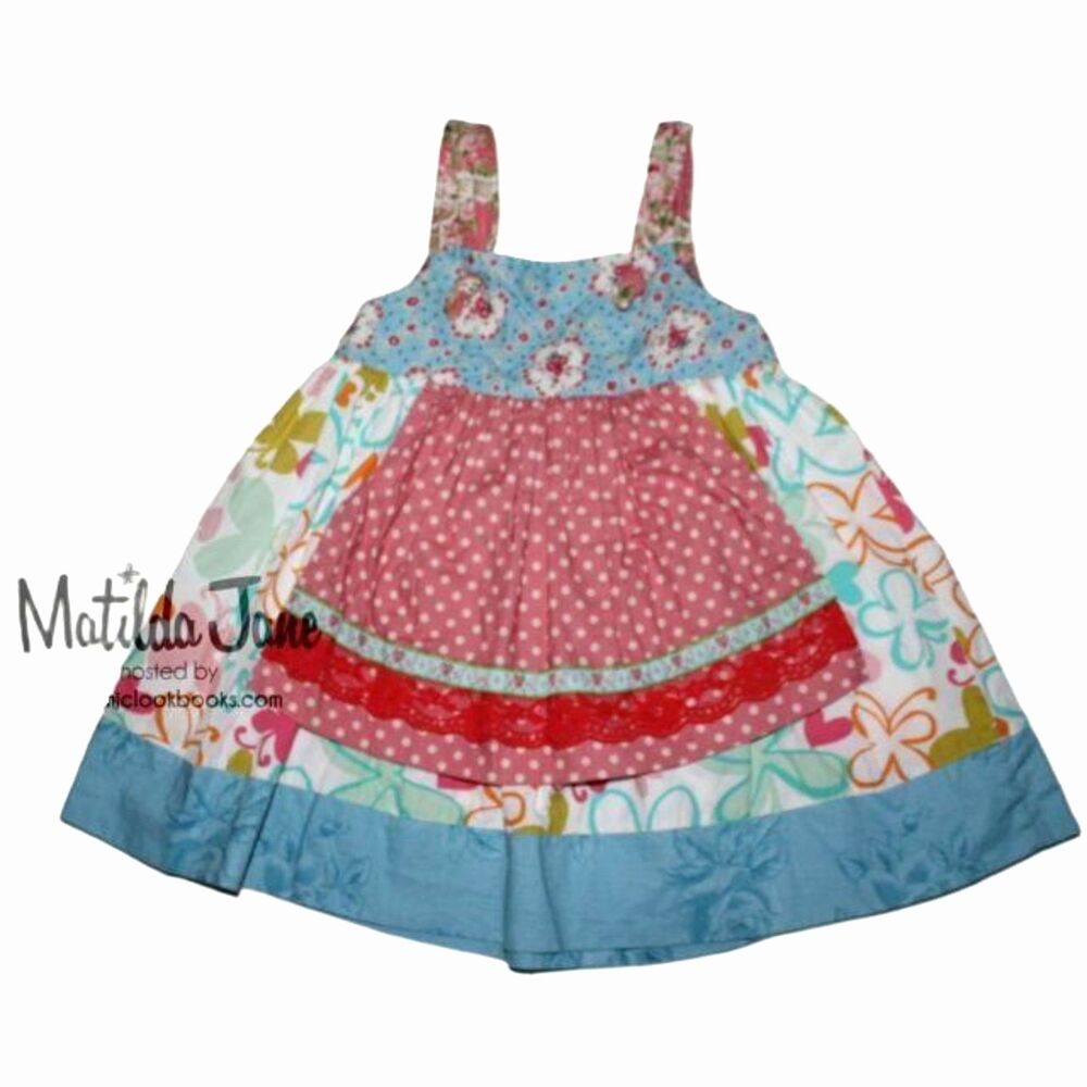 NWOT Matilda Jane girl dress 6 8 Happiness Platinum Art Fair Knot red blue pink